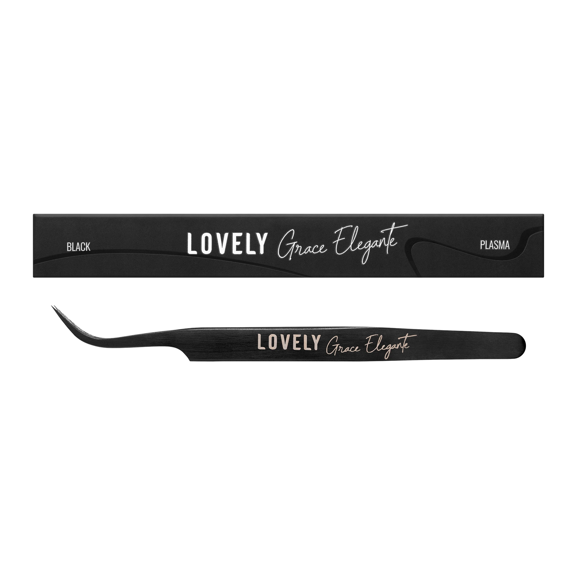 Extension tweezers resnits Lovely NanoFiber, series Grace Elegante Black, type Izognutyy (Clearance)